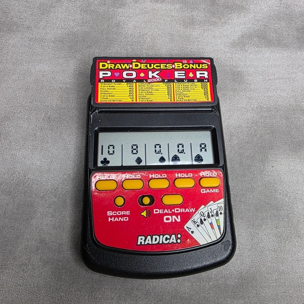 Radica Draw-Deuces-Bonus Poker Electronic Hand Held Game Model 2801 Tested